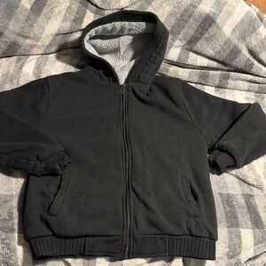 Kids Black Hooded Fleece Jacket - Cozy Lined Zip Front
